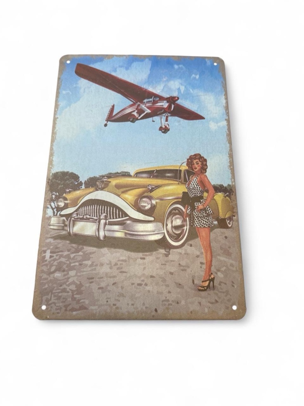 Vintage Pin-Up Car & Plane Metal Wall Art - Set of 6 Yellow